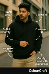 Plain Oversized Hoodie – Black | Minimal Unisex Streetwear – CloudCraft