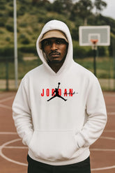 Jordan Text & Logo Printed Oversized Hoodie – White | Unisex Streetwear by Cloud Craft