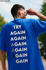 CloudCraft Front & Try Again Back Printed Oversized T-Shirt – Blue | Unisex Streetwear – CloudCraftCloudCraft Front & Try Again Back Printed Oversized T-Shirt – Blue | Unisex Streetwear – CloudCraft