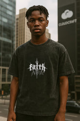 FAITH Printed Oversized T-Shirt – Acid Wash Black | Unisex Streetwear – CloudCraft