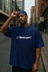 Motorsport Printed Oversized T-Shirt – Royal Blue (Front & Back) | Unisex Streetwear – CloudCraft