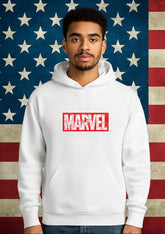 Marvel Front & Captain America Shield Back Printed Oversized Hoodie – White | Unisex Streetwear – CloudCraft