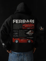 Ferrari F40 Oversized Hoodie – Iconic Supercar Series (Black/White)