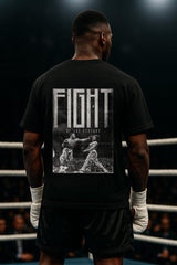 FIGHT Printed Oversized Black T-Shirt – Front & Back Design
