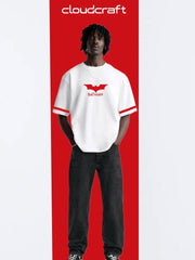Batman Symbol Printed White Oversized T-Shirt – Tricolor Edition
