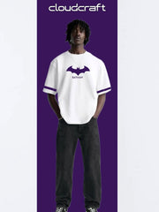 Batman Symbol Printed White Oversized T-Shirt – Tricolor Edition