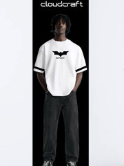 Batman Symbol Printed White Oversized T-Shirt – Tricolor Edition