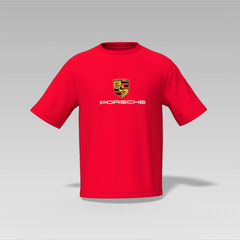 Porsche Oversized T-Shirt – Front & Back Print | Red | 240 GSM | CloudCraft