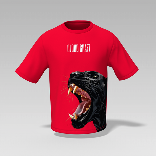 Panther Printed Oversized Unisex T-Shirt – Red