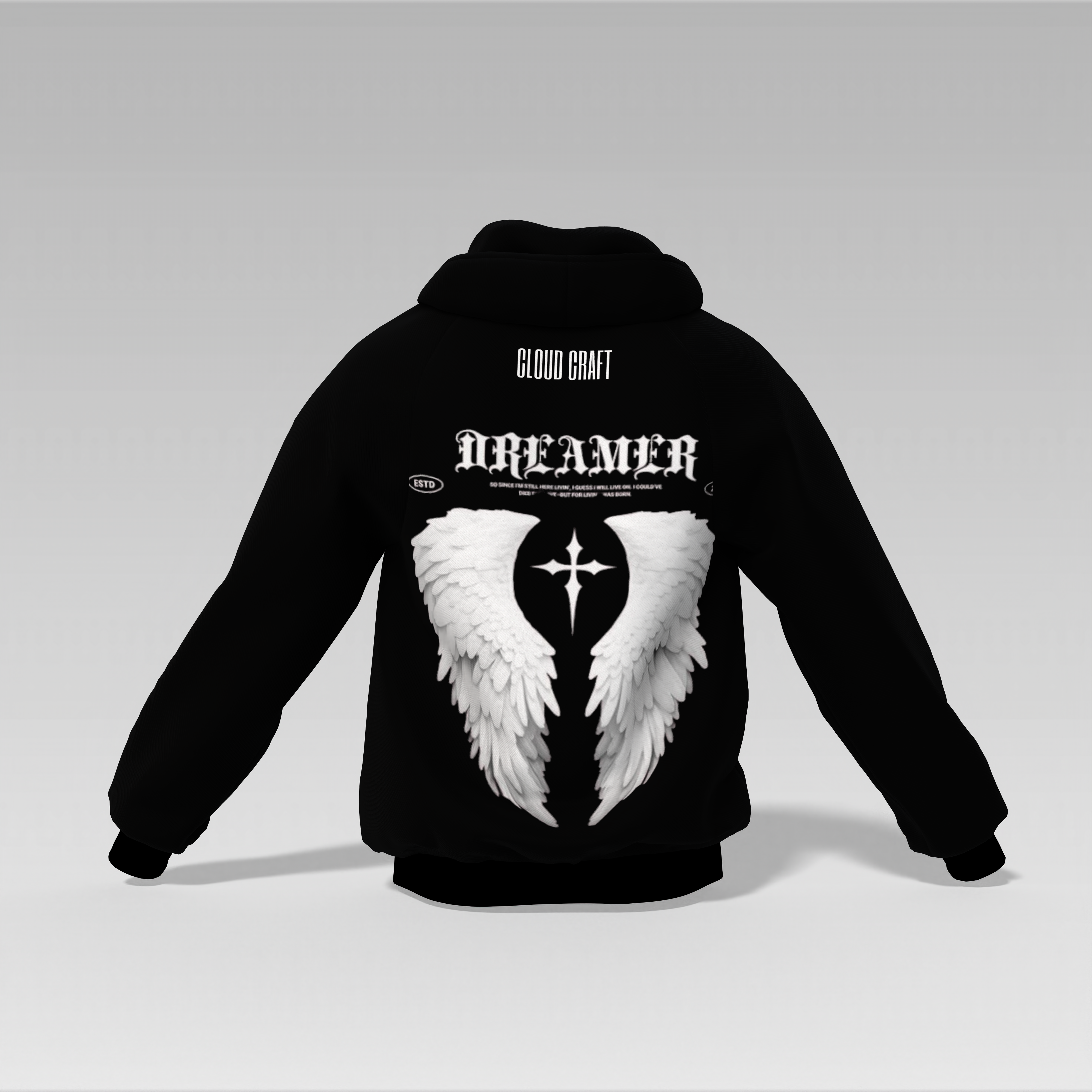 Wings Printed Hoodie – Black | Unisex | 350 GSM Cotton Fleece