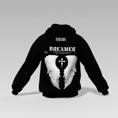 Wings Printed Hoodie – Black | Unisex | 350 GSM Cotton Fleece