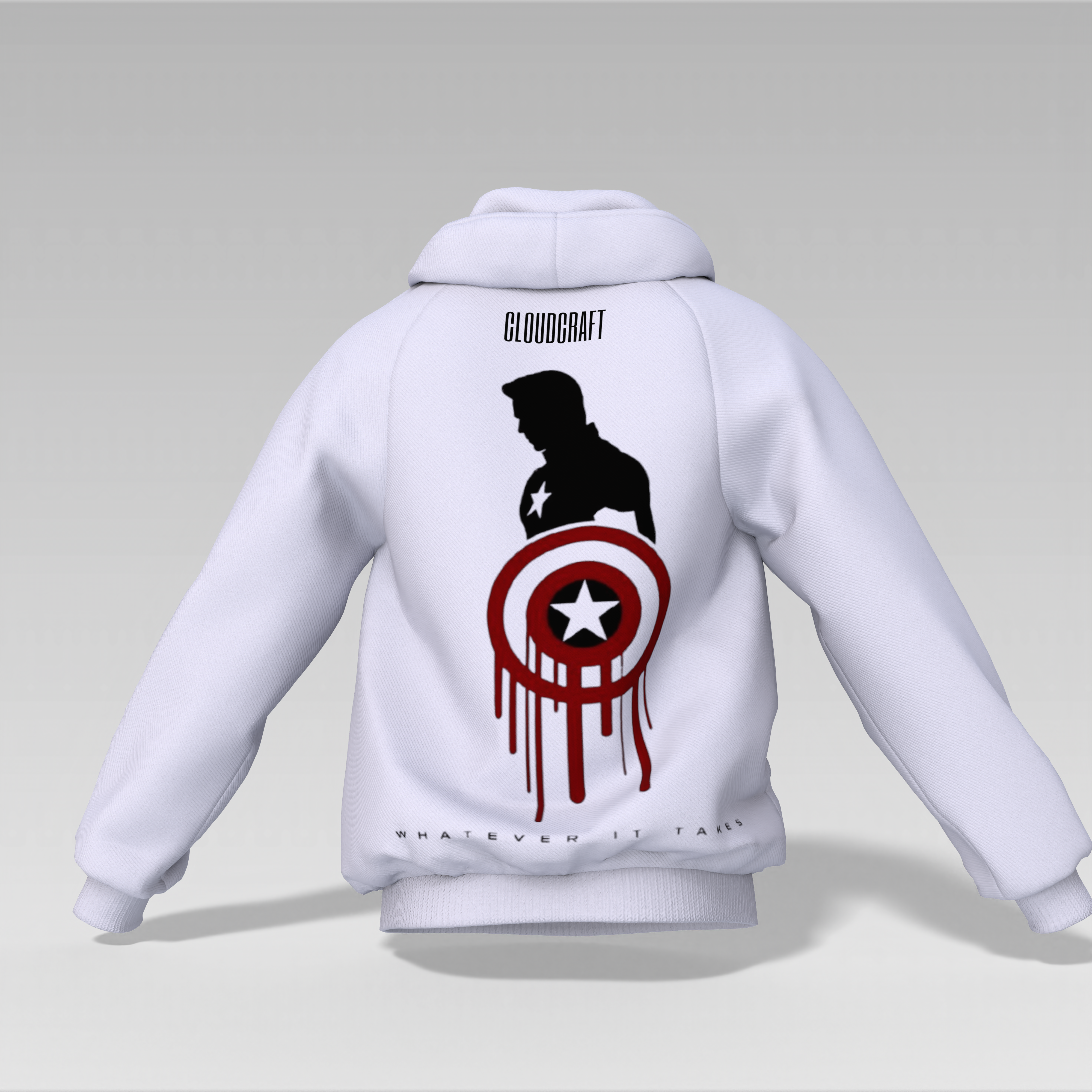 Marvel Printed Hoodie – White | Front Logo + Back Caption | Unisex | 350 GSM Fleece