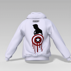 Marvel Printed Hoodie – White | Front Logo + Back Caption | Unisex | 350 GSM Fleece