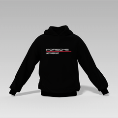Porsche Motorsport Printed Hoodie – Black | Front & Back Print | Unisex | 350 GSM Fleece